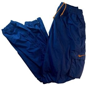 Nike Track Pants Mens Small Navy Orange Swoosh Jogger Windbreaker Y2K Style